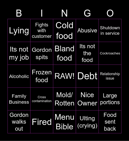 Kitchen Nightmares Bingo V3 Bingo Card