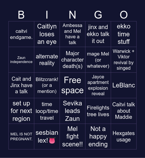 arcane act 3 bingo.... Bingo Card