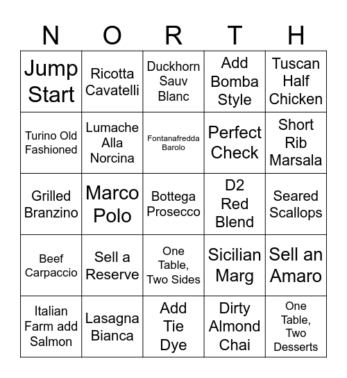 NoRTH Bingo Card