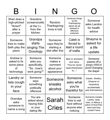 Much Ado About Stuffing Bingo Card