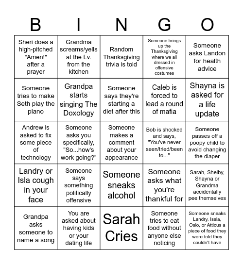 Much Ado About Stuffing Bingo Card