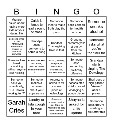 Nobody Puts Gravy in the Corner Bingo Card