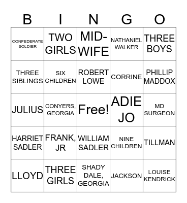 JOSEPH MADDOX FAMILY REUNION BINGO Card