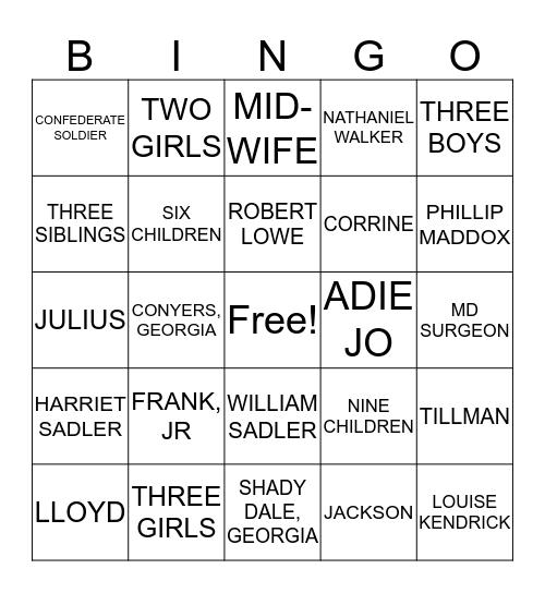 JOSEPH MADDOX FAMILY REUNION BINGO Card