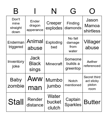 Minecraft Movie Drinking Bingo Card