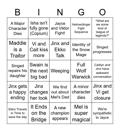 Arcane Act Three Bingo Card