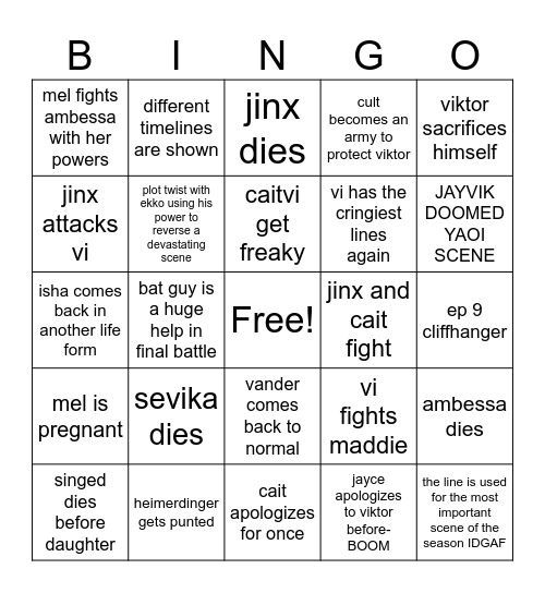 Arcane Act III Predictions Bingo Card