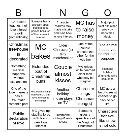 Holiday Movie Bingo Card