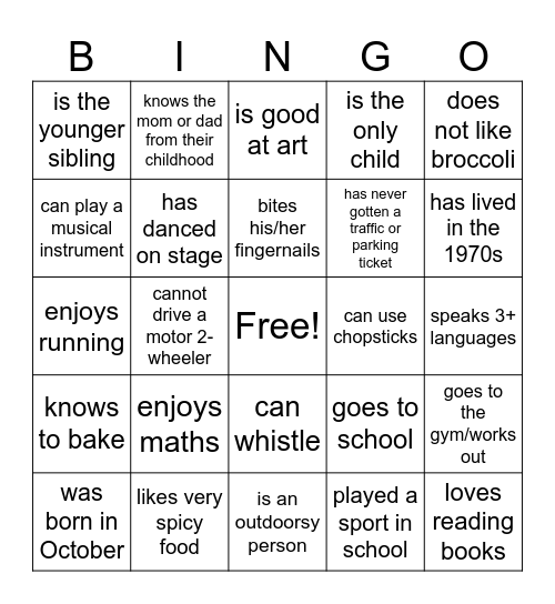 Find someone who Bingo Card