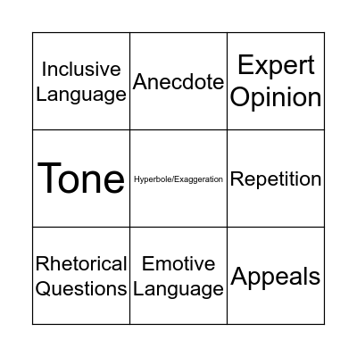 Persuasive Language Techniques Bingo Card
