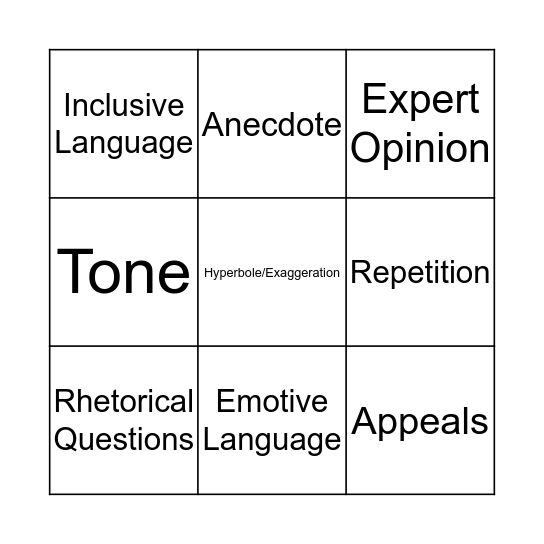 Persuasive Language Techniques Bingo Card