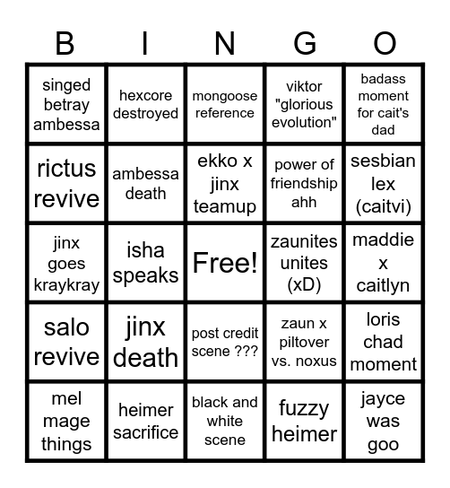 ARCANE S2 FINALE BINGO CARD Bingo Card