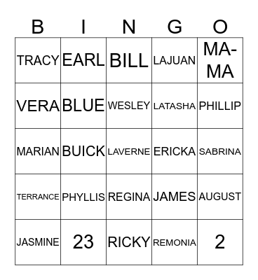 THE WILLIAMS FAMILY Bingo Card