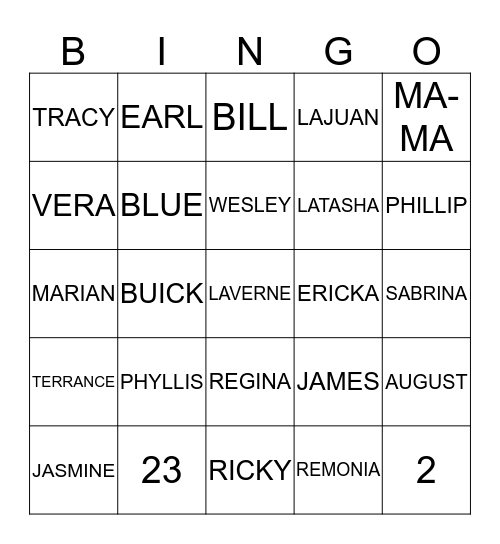 THE WILLIAMS FAMILY Bingo Card