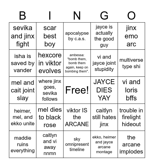 ARCANEE BINGOE Bingo Card