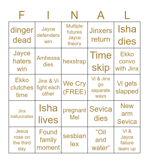 Arcane Act III BINGO Card