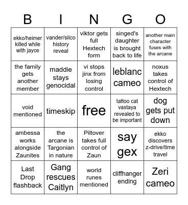 arcane Bingo Card