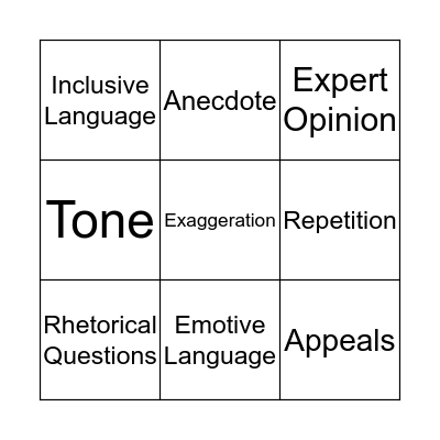 Persuasive Language Techniques - BINGO Card