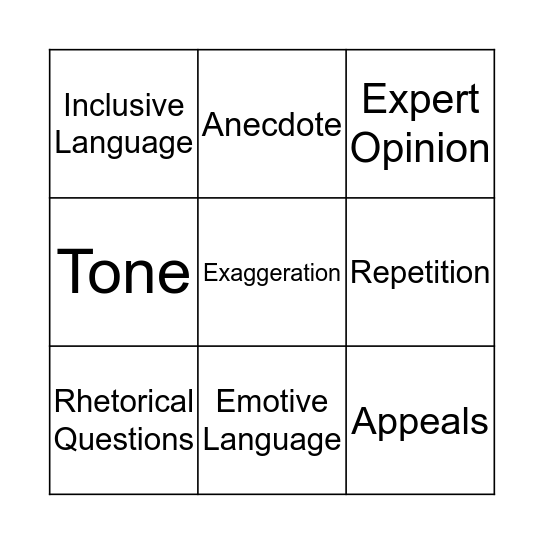 Persuasive Language Techniques - BINGO Card