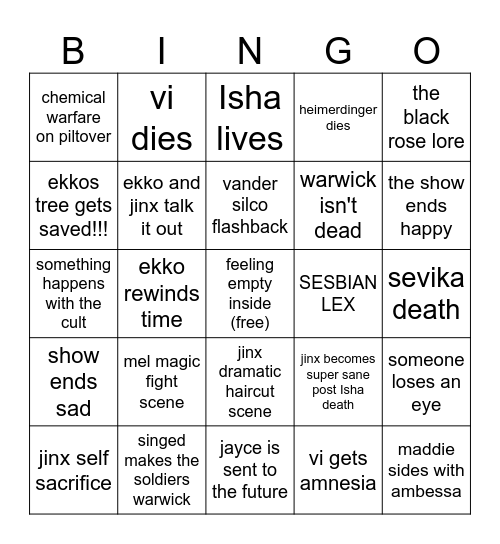 arcane season 2 arc 3 bingo Card