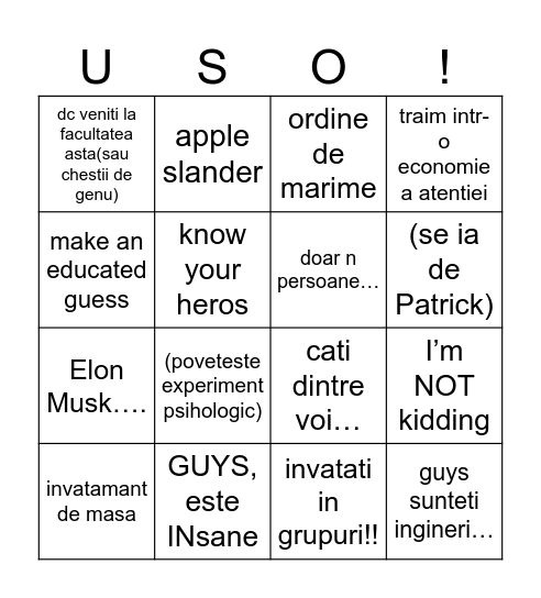 USO Bingo Card