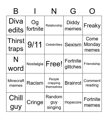 Insta reels Bingo Card