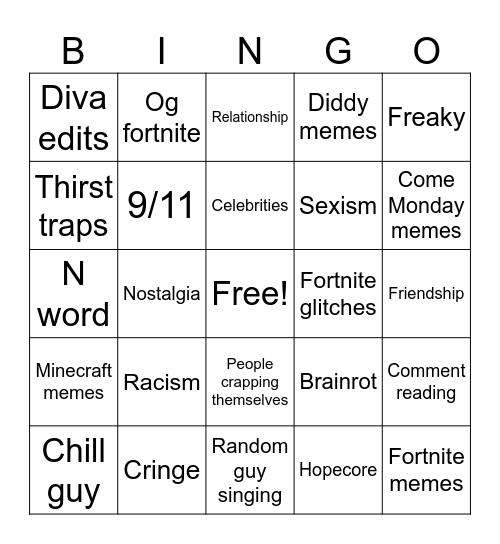 Insta reels Bingo Card