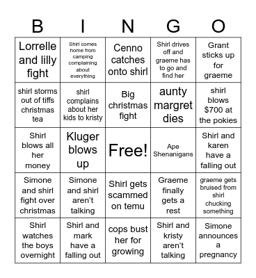 November/December Bingo Card