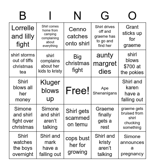 November/December Bingo Card