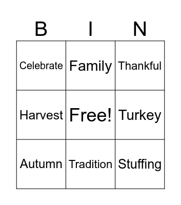 Thanksgiving Bingo Card