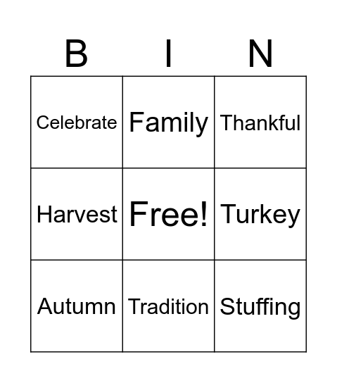 Thanksgiving Bingo Card