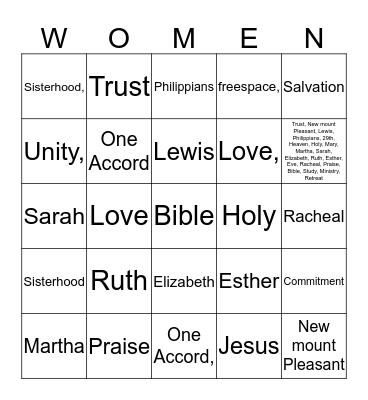 2016 Women"s Retreat Bingo Card