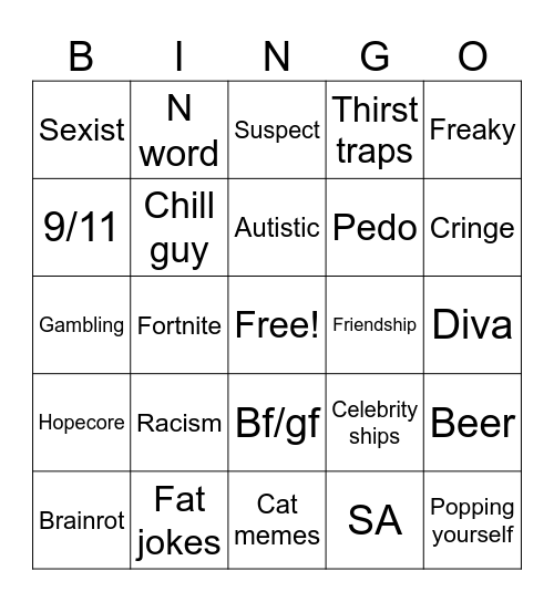 Insta reels Bingo Card