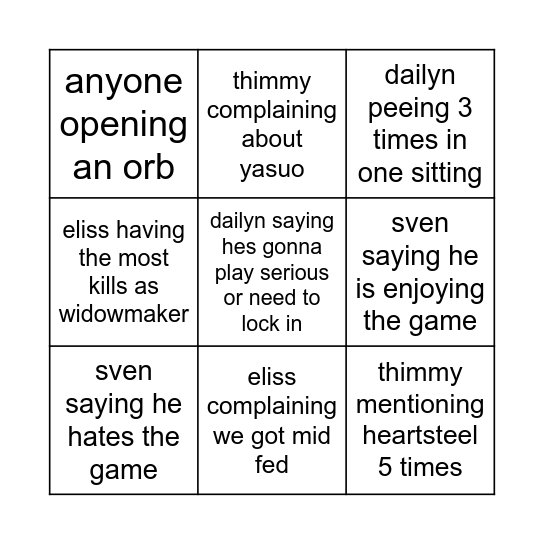 Vibes Bingo Card