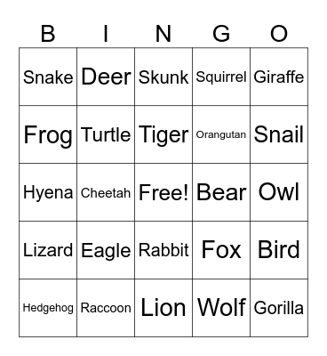 Forest Animals Bingo Card