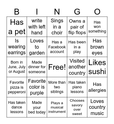 Get to Know You Bingo Card