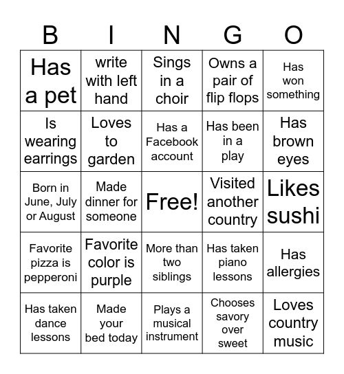 Get to Know You Bingo Card