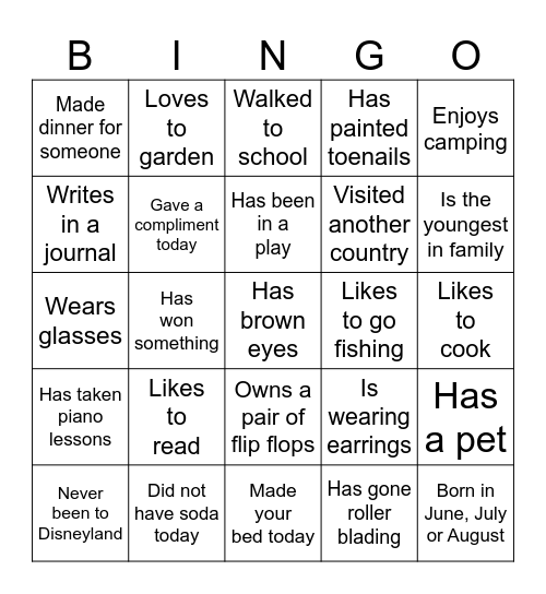 Get to Know You Bingo Card