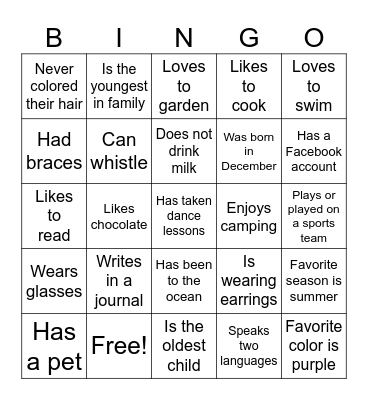 Get to Know You Bingo Card