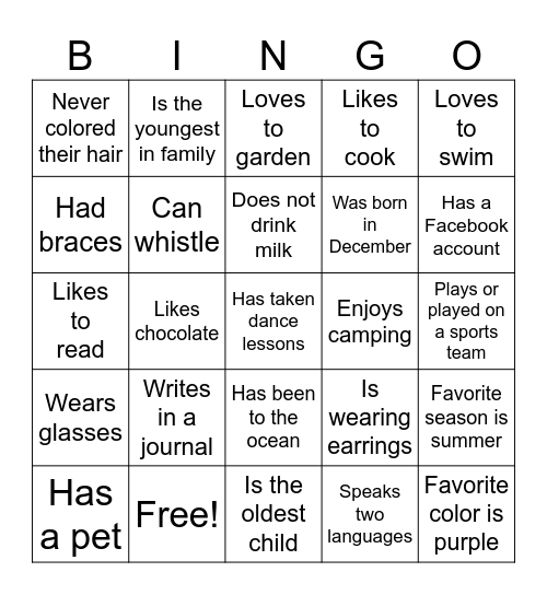 Get to Know You Bingo Card