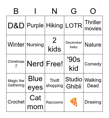 Pen Pal Bingo Card