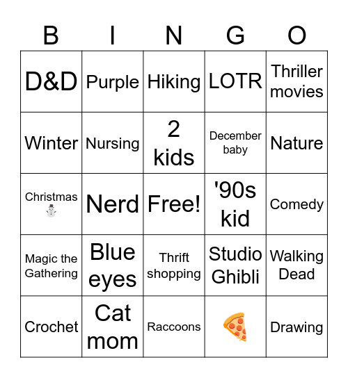 Pen Pal Bingo Card