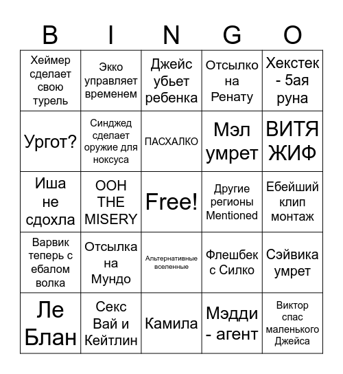 Арканя Bingo Card