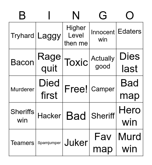 Mm2 bingo Card