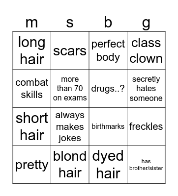 Myself bingo Card