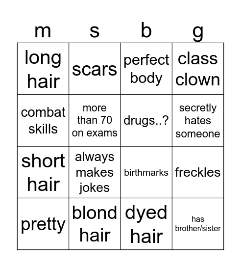 Myself bingo Card