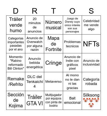 Game Awards 2024 Bingo Card