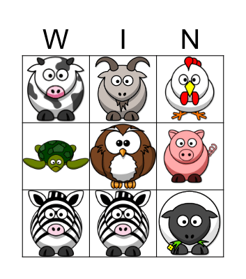 Farm Animals Bingo Card