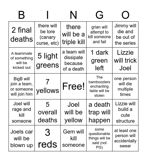 Life series bingo!! Bingo Card