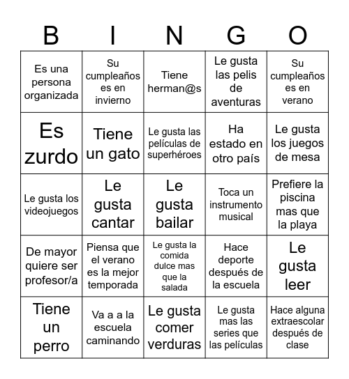 Bingo para conocerse Bingo Card